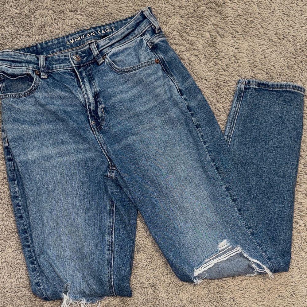 American Eagle Outfitters Women's High Rise Distressed Jeans - Blue